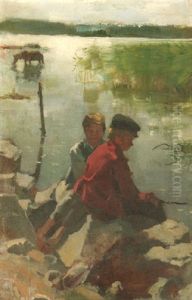 Kaksi Poikkaa Kalastamassa by Akseli Valdemar Gallen-Kallela