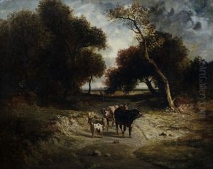 Capre E Mucche Sul Limitar Del Bosco by Giuseppe Galli
