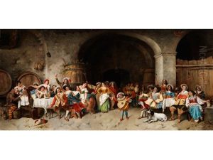 Grosse Festgesellschaft In Historischen Kostumen Mit Musikeinlage