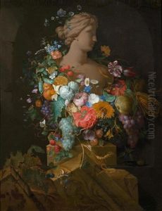 Fruchte- Und Blumengirlande Um Eine Venusbuste Vor Einer Nische by Pieter Gallis