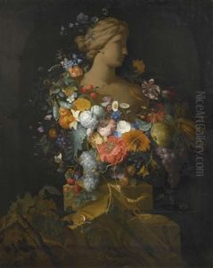 Fruchte-und Blumengirlande Um Eine Venusbuste Vor Einer Nische by Pieter Gallis