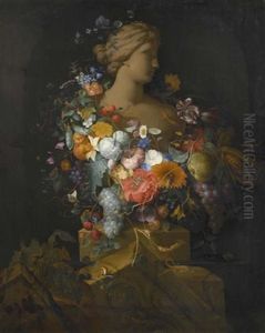 Stillleben: Fruchte- Und Blumengirlande Um Eine Venusbuste Vor Einer Nische by Pieter Gallis