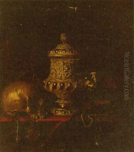 Oysters On A Silver Platter, A Bowl Of Fruit And Other Objects On A Table - view 1