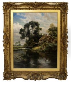 Figures By A Thatched Cottage With Woodland And A Stream Figures By A Thatched Cottage With Woodland And A Stream