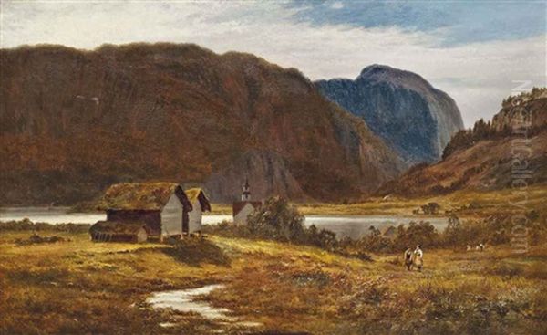 On The Shores Of A Lake, With A Church Beyond, Bygland, Norway (+ Berry Pickers, Bygland, Norway; Pair) - view 1