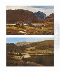 On The Shores Of A Lake, With A Church Beyond, Bygland, Norway; Berry Pickers, Bygland, Norway (pair) by Robert Gallon