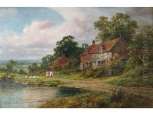 Children By A Cottage On A Lane