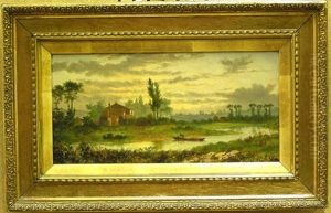 River Landscape With Man In Boat by Robert Gallon