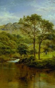 Mountain Landscape With Figure And A Stream by Robert Gallon