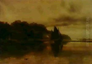 A Sailing Boat On A Estuary by Robert Gallon