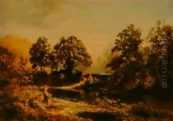 Children Playing By A River - view 1