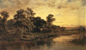 A Working Barge At Sunset