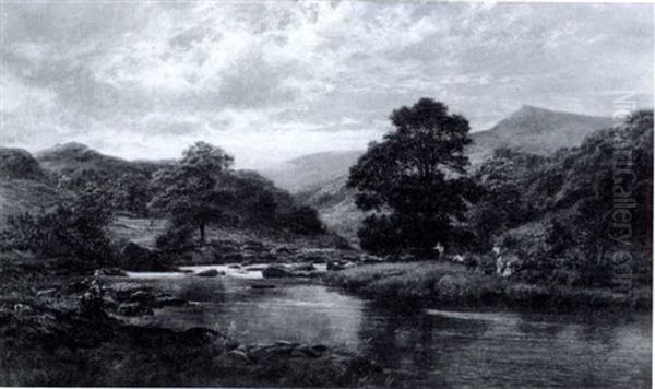 A Mountainous River Landscape With Children Playing - view 1