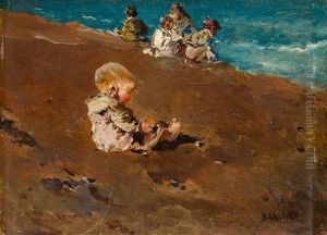 Ninos En La Playa by Baldomero Galofre Y Gimenez