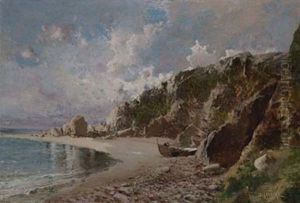 Paisaje Con Playa Y Acantilados by Baldomero Galofre Y Gimenez
