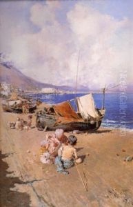 Enfants Sur La Plage, Baie De Naples