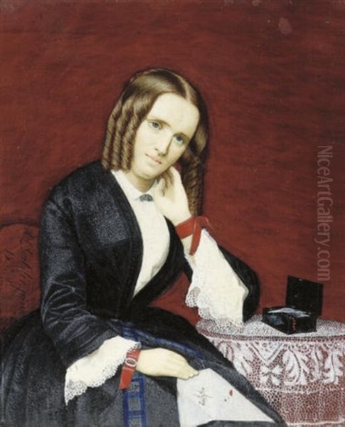 A Lady Called Marie Erneste Emilie Redsted Seated In A Wooden Chair, In Black Dress - view 1