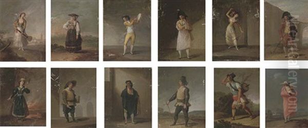 A Girl With A Guitar In Traditional Dress (+ 11 Others; 12 Works, 10 Oil On Board) - view 1