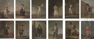 A Girl With A Guitar In Traditional Dress (+ 11 Others; 12 Works, 10 Oil On Board) by Juan Galvez