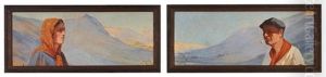 Portrait D'un Homme Et D'une Femme Basque De Profil (2 Works) Portrait D'un Homme Et D'une Femme Basque De Profil (2 Works)
