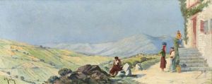 La Conversation Devant La Ferme Basque by Hippolyte Marius Galy
