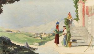 La Porteuse D'eau Devant Les Escaliers