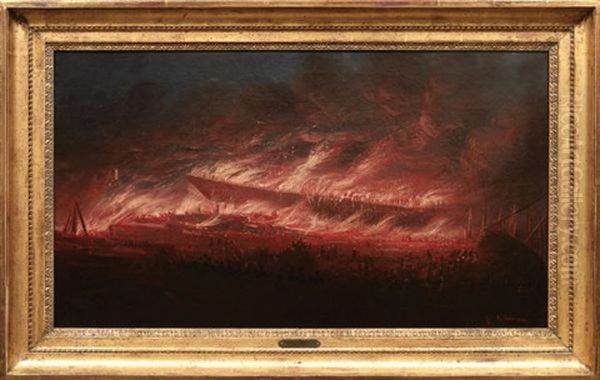 Navire En Feu Dans La Rade - view 1