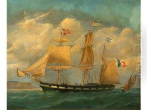 Le Trois Mats Elisa Avec Une Pilotine Au Havre by Louis-Honore-Frederic Gamain