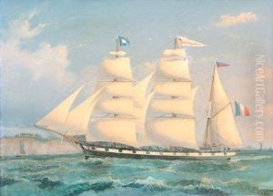 "l'etoile De La Mer" Trois-mats Barque, G. Godeau Capitaine by Louis-Honore-Frederic Gamain