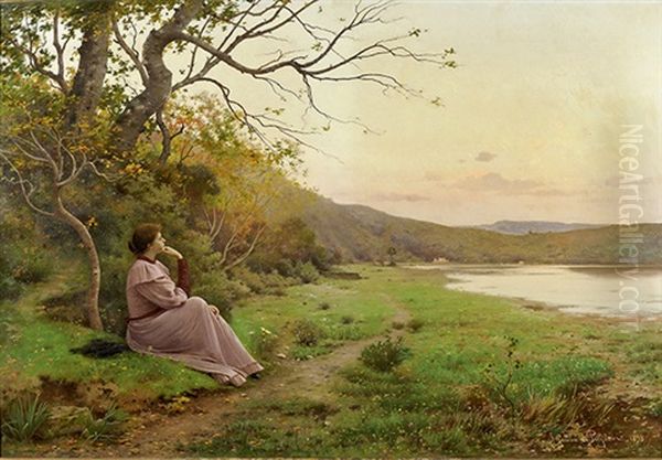 Jeune Femme Songeuse Devant L'etang - view 1