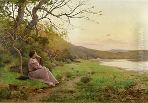 Jeune Femme Songeuse Devant L'etang by Jules-Alexandre Gamba De Preydour