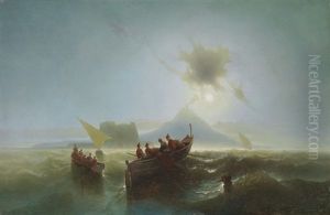 Aufbruch Der Fischer In Ihren Booten In Der Morgendammerung Vor Neapel by Francesco Gamba