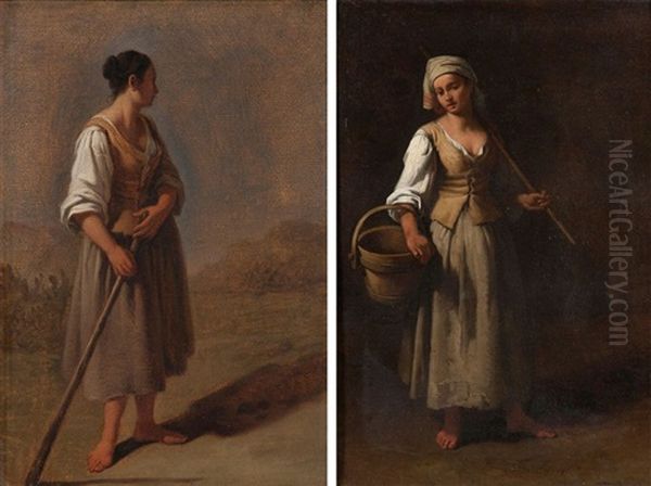 Jeune Femme Portant Son Seau Et Jeune Paysanne - view 1