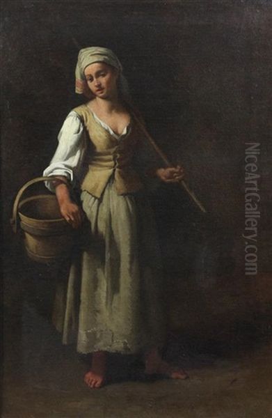 Study Of A Young Woman Holding A Pail - view 1