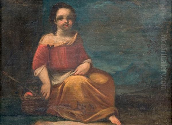 Jeune Femme Assise Dans Un Paysage - view 1