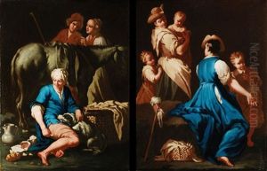 Die Rast (+ Frauen Und Kinder Im Haus; Pair) by Giuseppe Gambarini