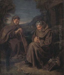 Monks Praying In A Landscape by Giuseppe Gambarini