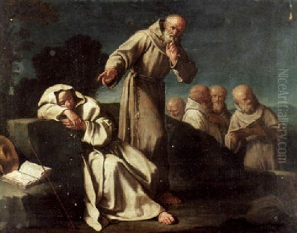 A Monk Approaching A Sleeping Colleague In A Landscape - view 1