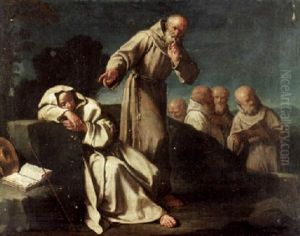 A Monk Approaching A Sleeping Colleague In A Landscape by Giuseppe Gambarini