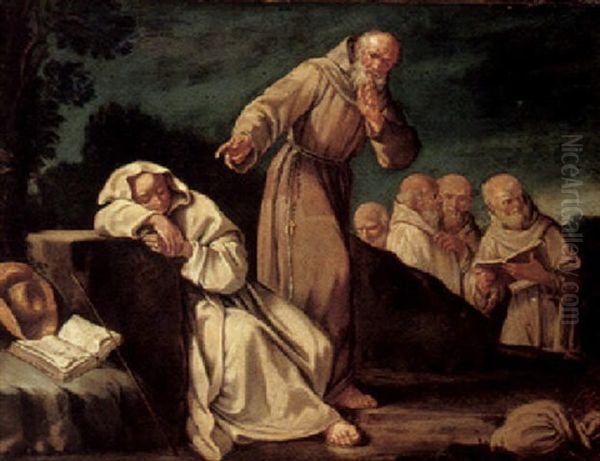 Monks Surprising A Sleeping Youth Of Their Order, In A Landscape - view 1