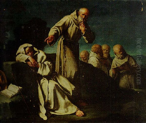 A Monk Approaching A Sleeping Colleague In A Landscape - view 1