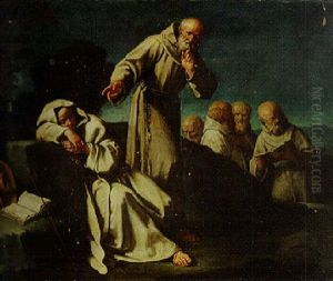 A Monk Approaching A Sleeping Colleague In A Landscape by Giuseppe Gambarini