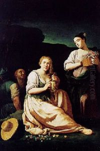 Nocturnal Landscape With A Shepherdess Dressing Her Hair
