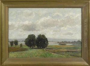 Feldlandschaft Mit Einem See Im Hintergrund by Otto Gambert