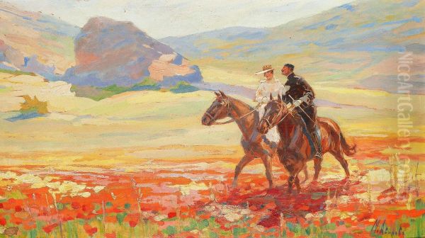 Crimean Landscape With Riding Couple - view 1