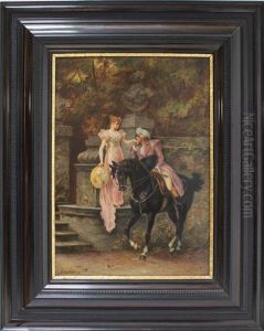 Kavalier Zu Pferd, Eine Dame Mit Handkuss Begrusend by Karl Gampenrieder