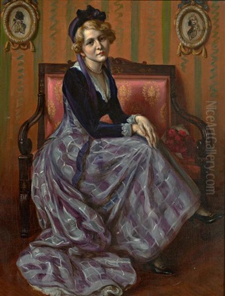 Portrait Einer Jungen Frau Auf Armlehnsessel Im Salon - view 1