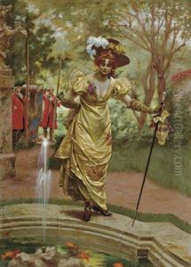 An Elegant Lady By A Goldfish Pond by Karl Gampenrieder