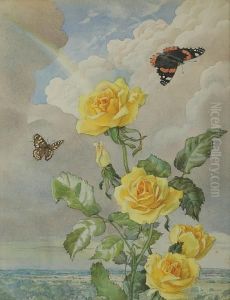 Yellow Roses With Butterflies And Rainbow by Andrey Avinoff