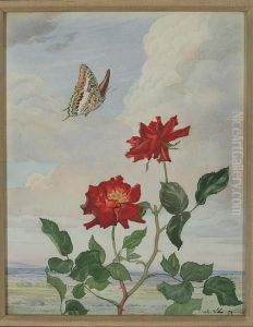 Red Roses And A Butterfly by Andrey Avinoff